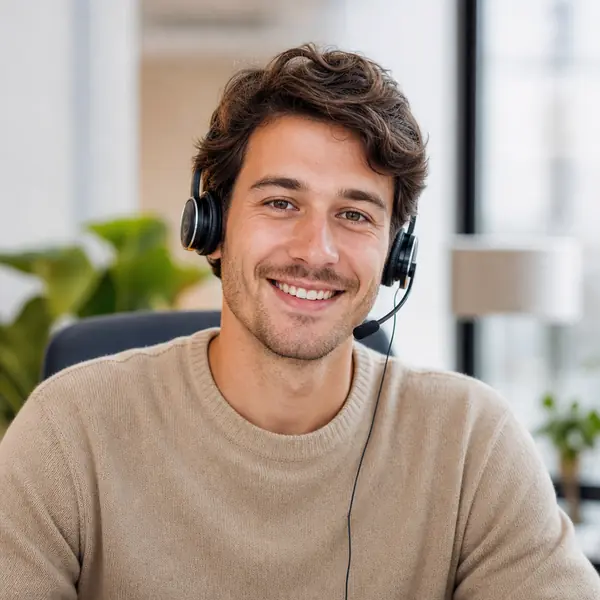 Conseiller souriant à son bureau